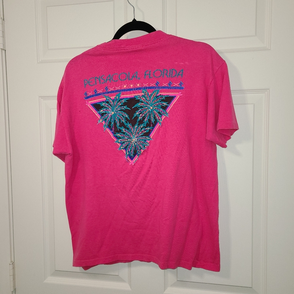 Y2K Vintage Pensacola Florida Pink Tee Made In USA Size L